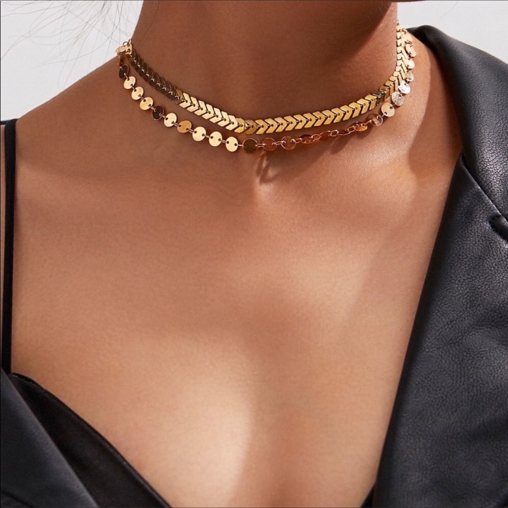 Gold coin chain and arrow chain necklace